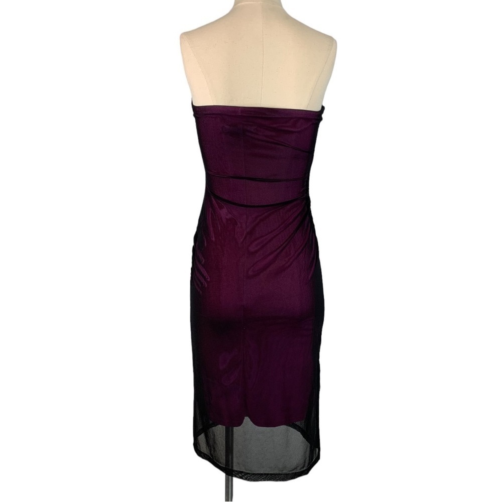 Vintage Y2K Guess Strapless Midi Dress Ruched Bodycon Sheer Hem Small - Picture 5 of 10